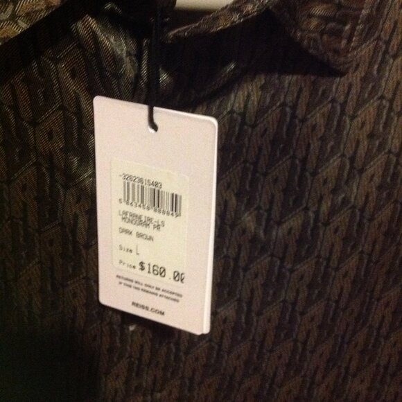 Reiss Men's Long Sleeve Brown Light Weight Shirt - Large - New with Tags - Picture 4 of 9